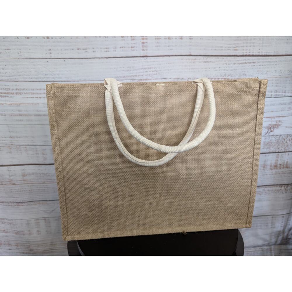 Boho "Hello Weekend" Large Burlap Jute Tote Bag Cottagecore Beach Travel NWT - Picture 8 of 9